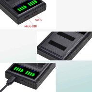 Akku Doppel Ladegerät mit USB Anschluss für Akku Nikon Typ EN-EL3